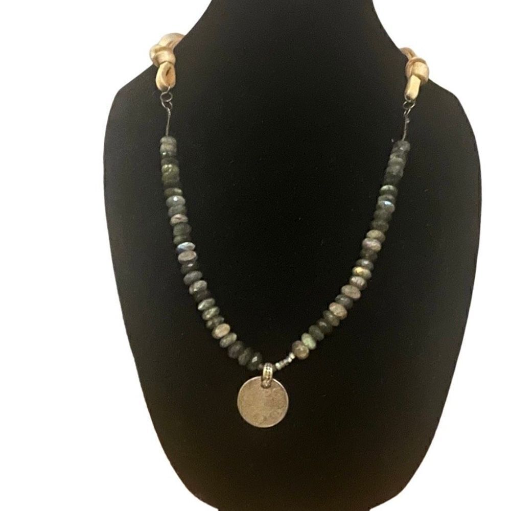 Silver Coin Pendant Beaded Necklace